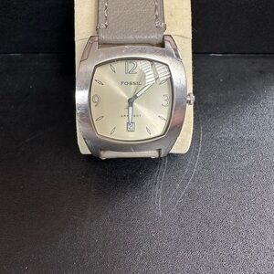 Fossil Silver and Gray Watch with Date Window and Analog Display